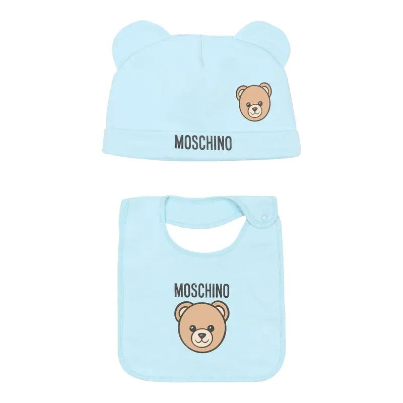 Moschino Set Cappello-Bavetta tinta unita Azzurro per Neonato