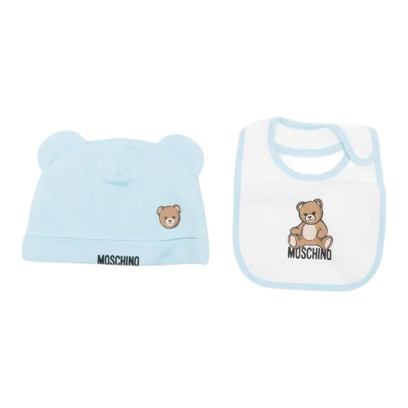 Moschino Set Cappello-Bavetta tinta unita Azzurro per Neonato