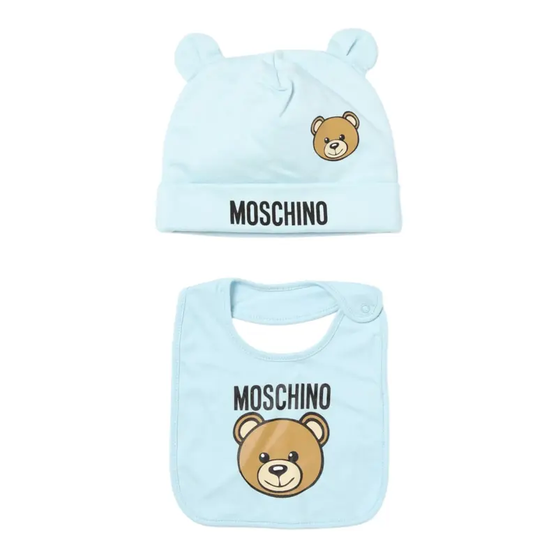 Moschino Set Cappello-Bavetta tinta unita Azzurro per Neonato