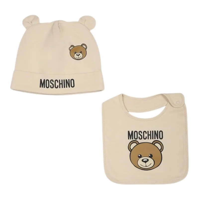 Moschino Set Cappello-Bavetta tinta unita Beige per Neonato