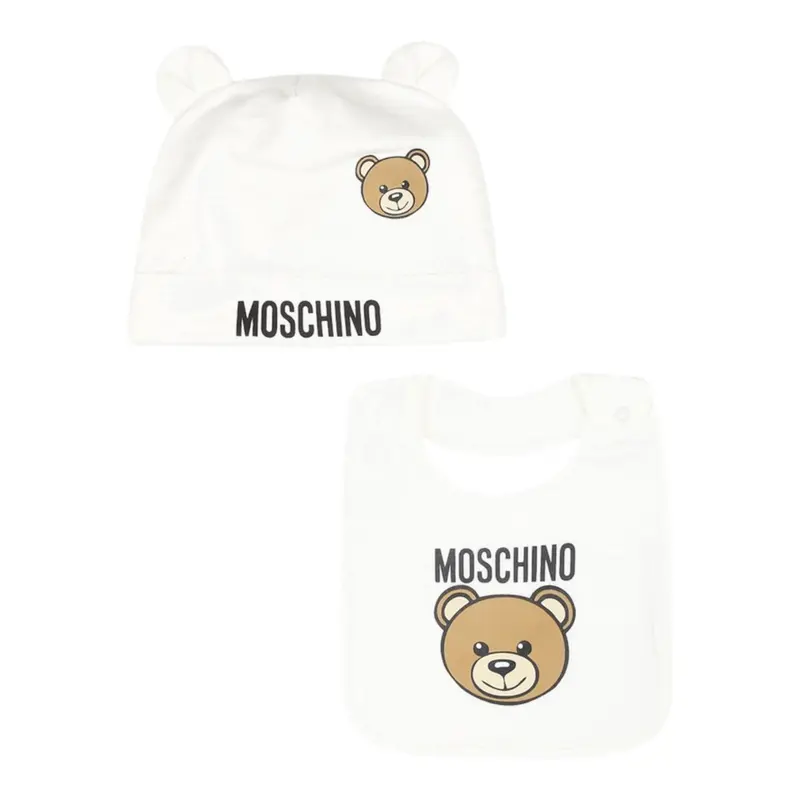 Moschino Set Cappello-Bavetta tinta unita Bianco per Neonato