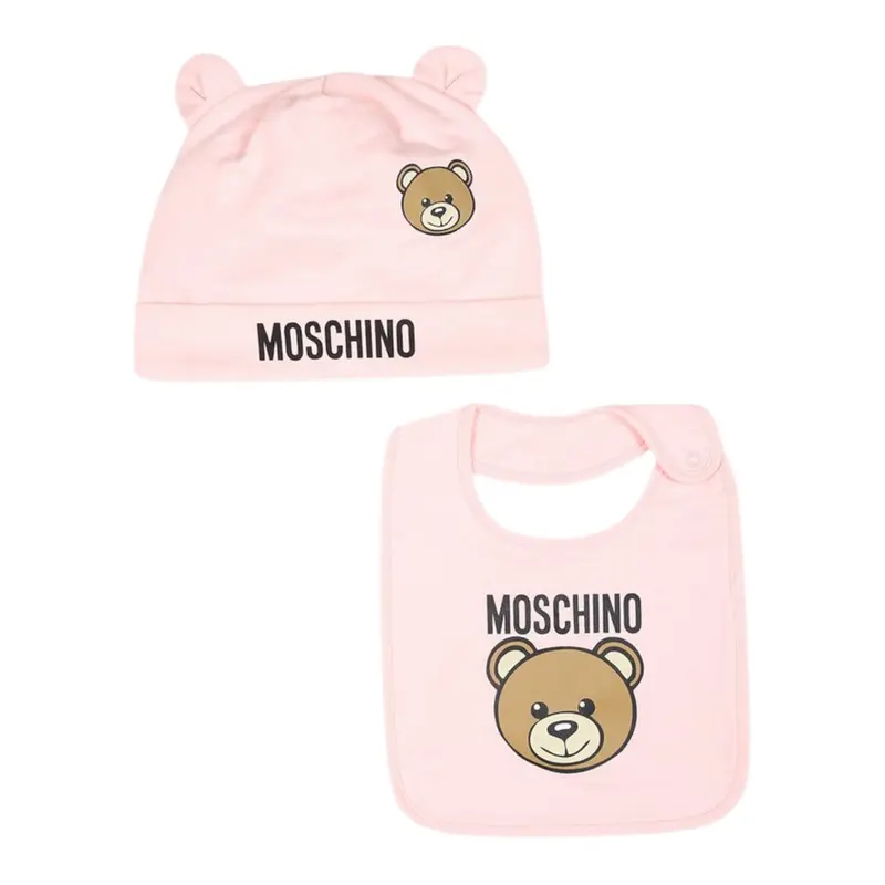 Moschino Set Cappello-Bavetta tinta unita Rosa per Neonata