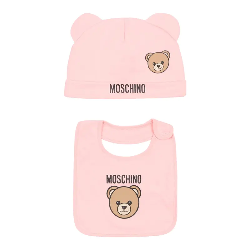 Moschino Set Cappello-Bavetta tinta unita Rosa per Neonata