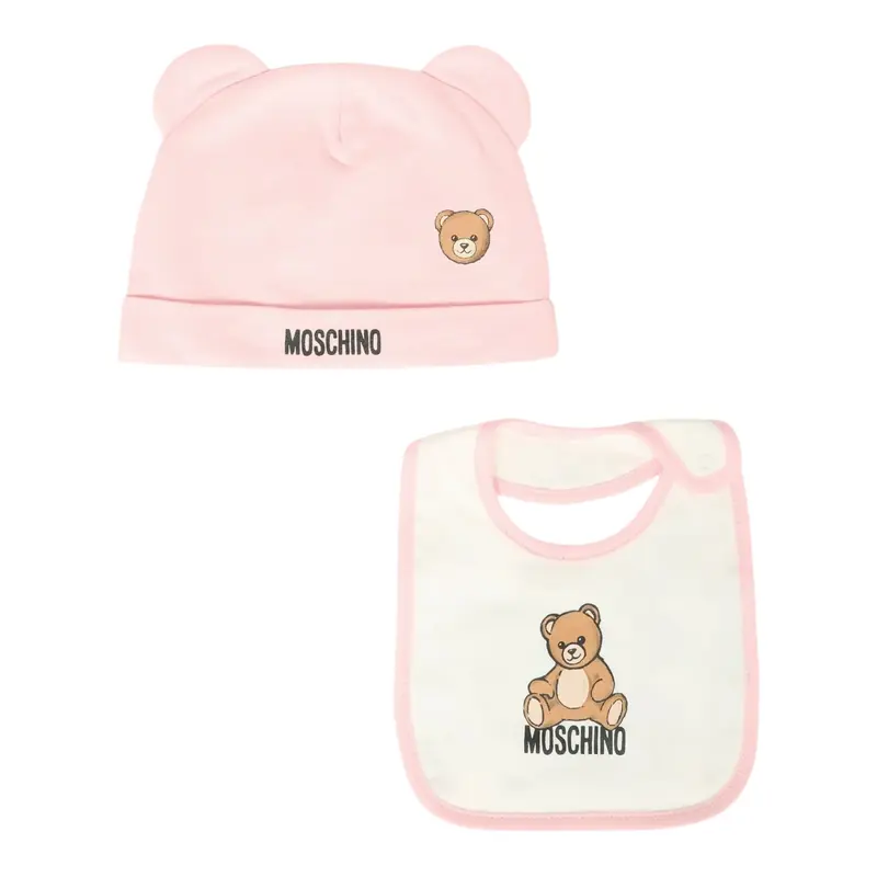 Moschino Set Cappello-Bavetta tinta unita Rosa per Neonata
