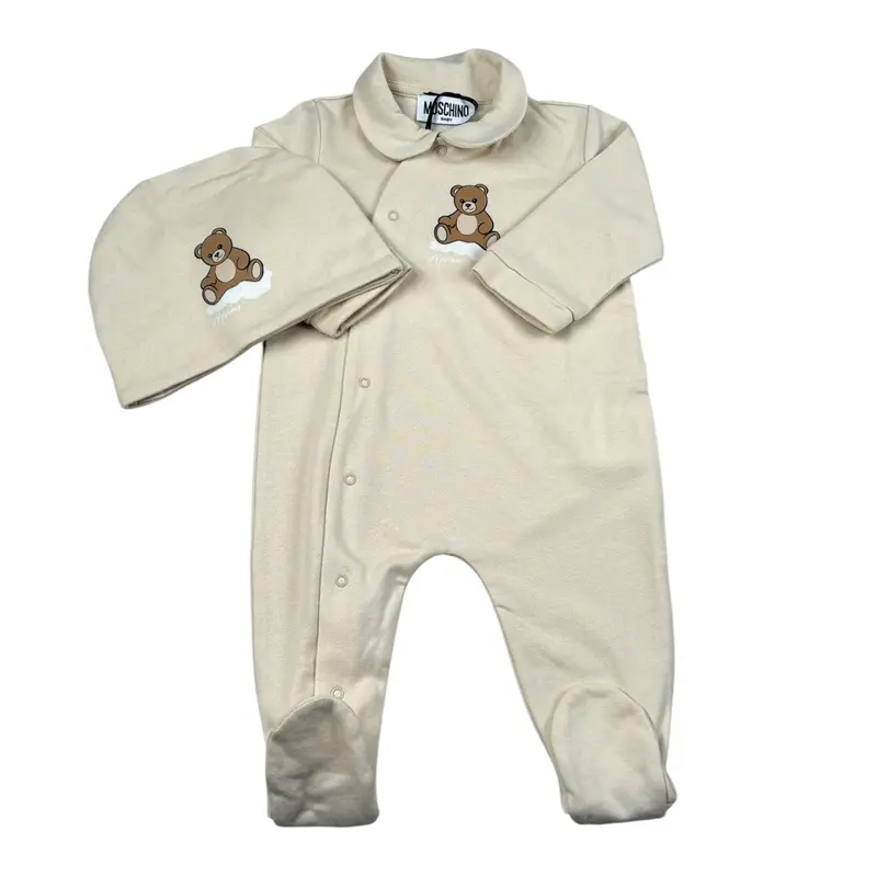 Moschino Set Tutina con Cappello Beige per Neonato