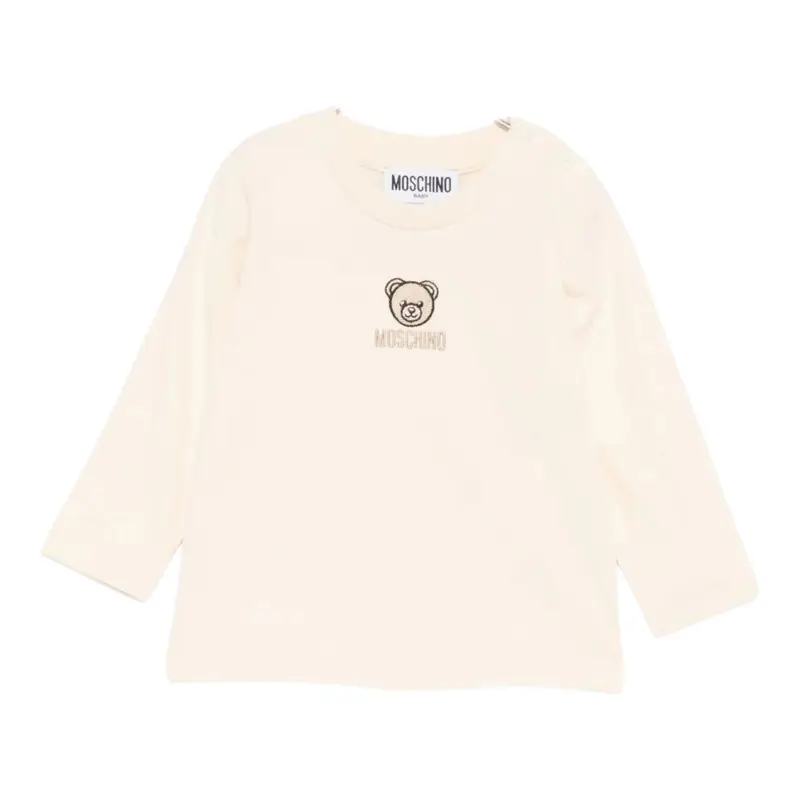 Moschino Shirt Girocollo tinta unita con Logo Beige per Neonato