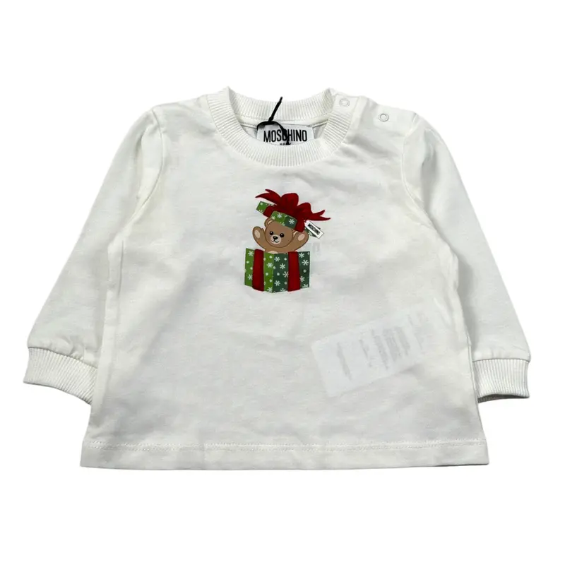 Moschino Shirt Girocollo tinta unita con Logo Bianco per Neonato
