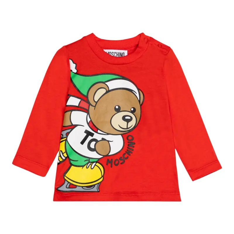 Moschino Shirt Girocollo tinta unita con Logo Rosso per Neonato