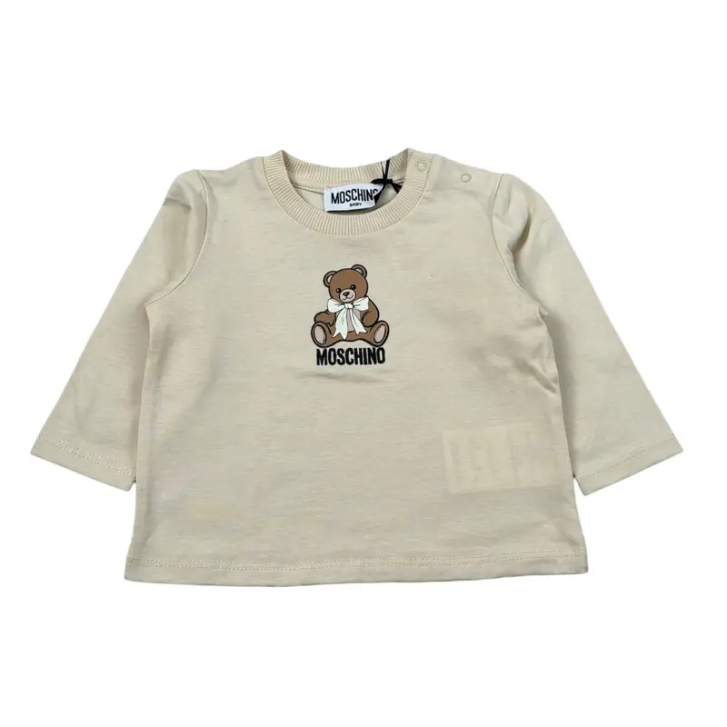 Moschino Shirt Girocollo tinta unita con Stampa Beige per Neonato