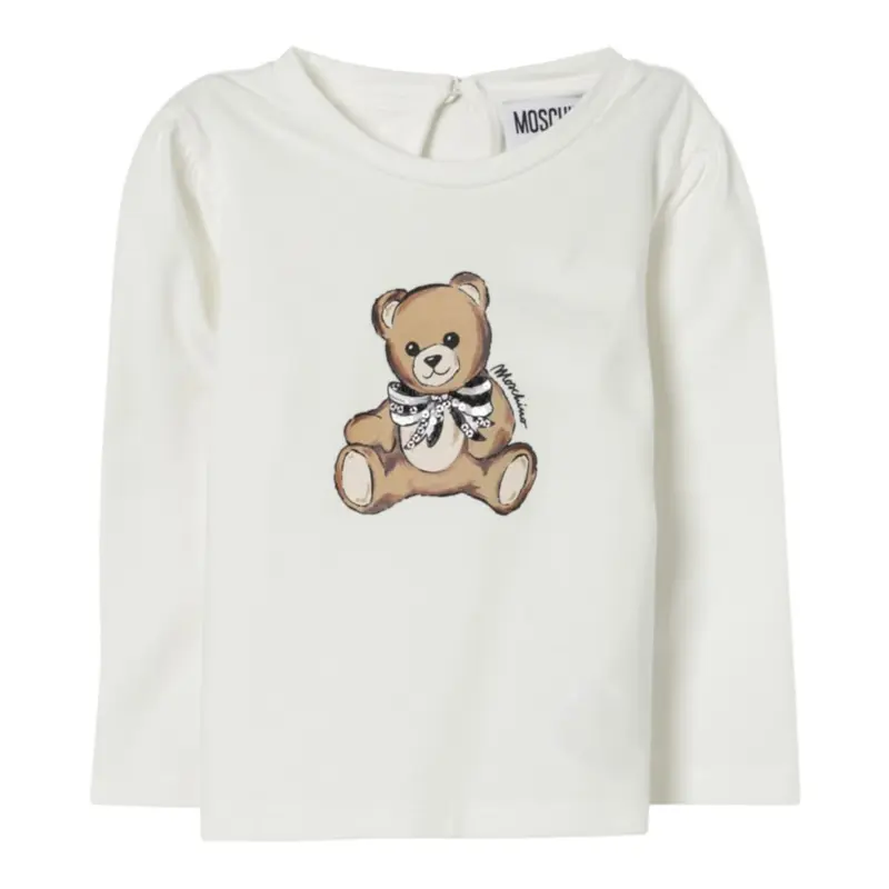 Moschino Shirt Girocollo tinta unita con Stampa Bianco per Bambina
