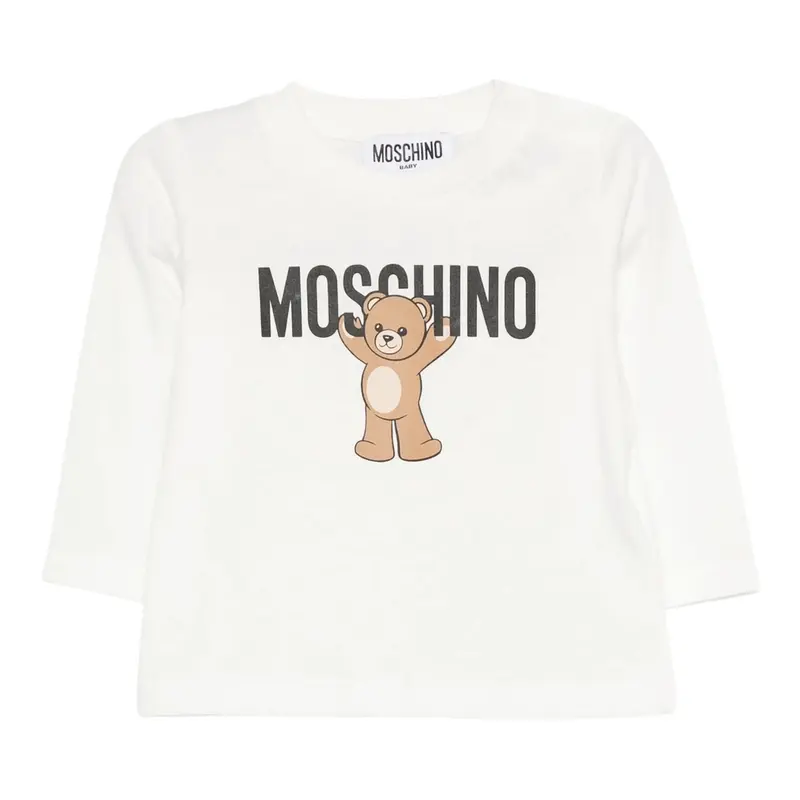 Moschino Shirt Girocollo tinta unita con Stampa Bianco per Neonato