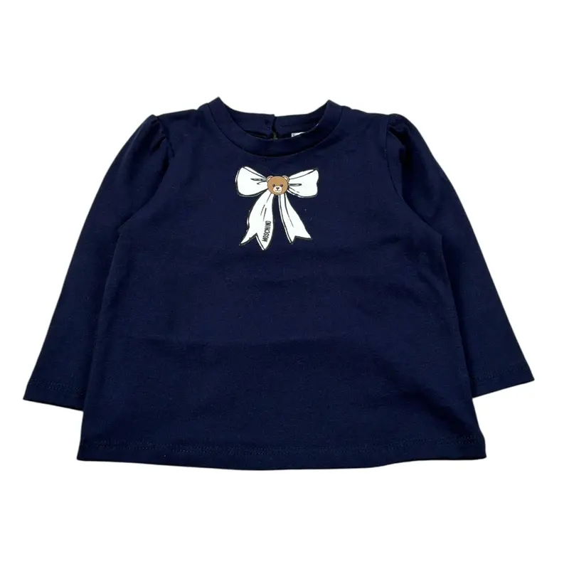Moschino Shirt Girocollo tinta unita con Stampa Blu per Neonato
