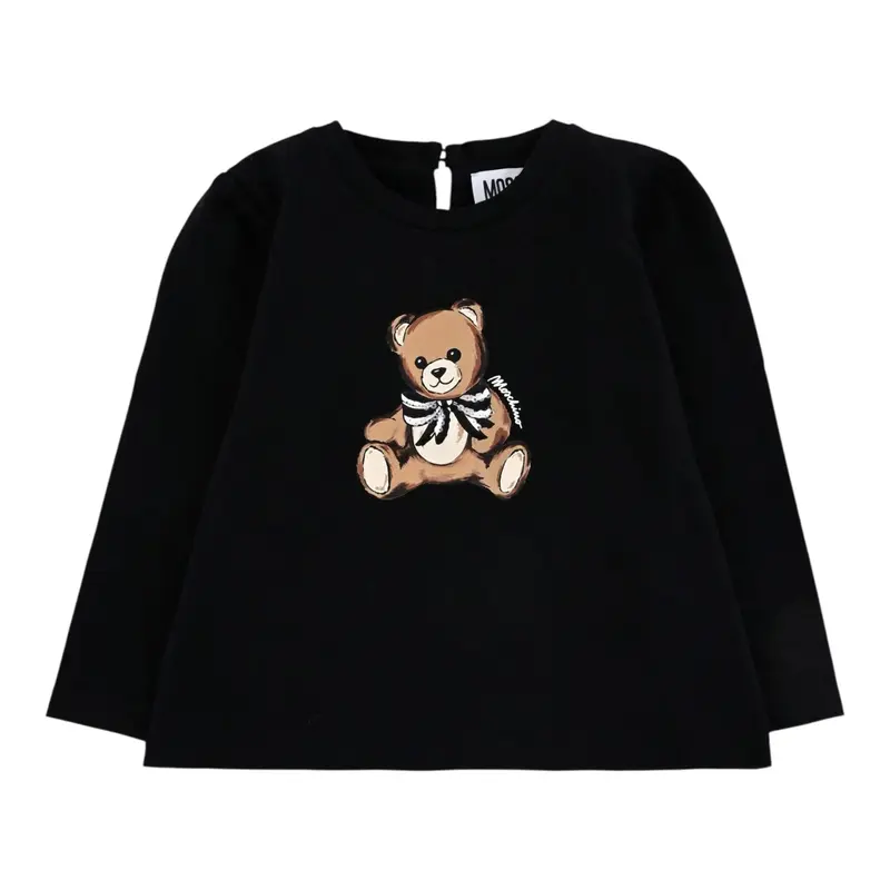 Moschino Shirt Girocollo tinta unita con Stampa Nero per Neonata