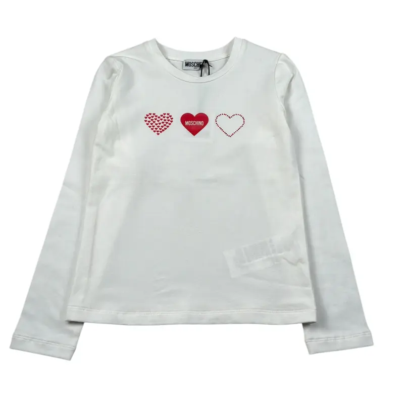 Moschino Shirt Girocollo tinta unita con Stampa Panna per Bambina