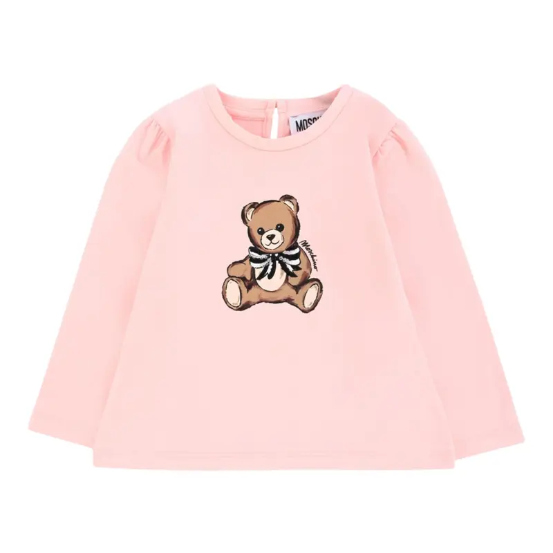 Moschino Shirt Girocollo tinta unita con Stampa Rosa per Bambina
