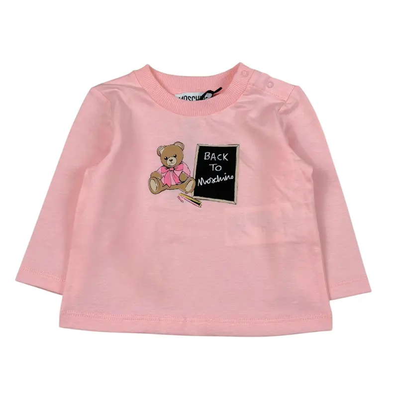 Moschino Shirt tinta unita con Stampa Rosa per Neonata