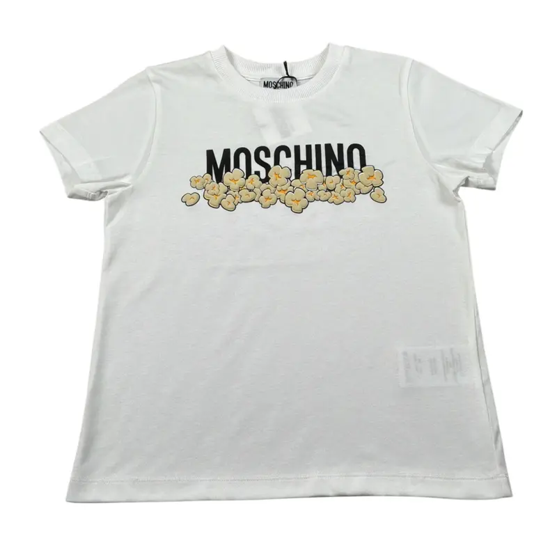 Moschino T-Shirt Girocollo tinta unita con Logo Bianco per Bambino