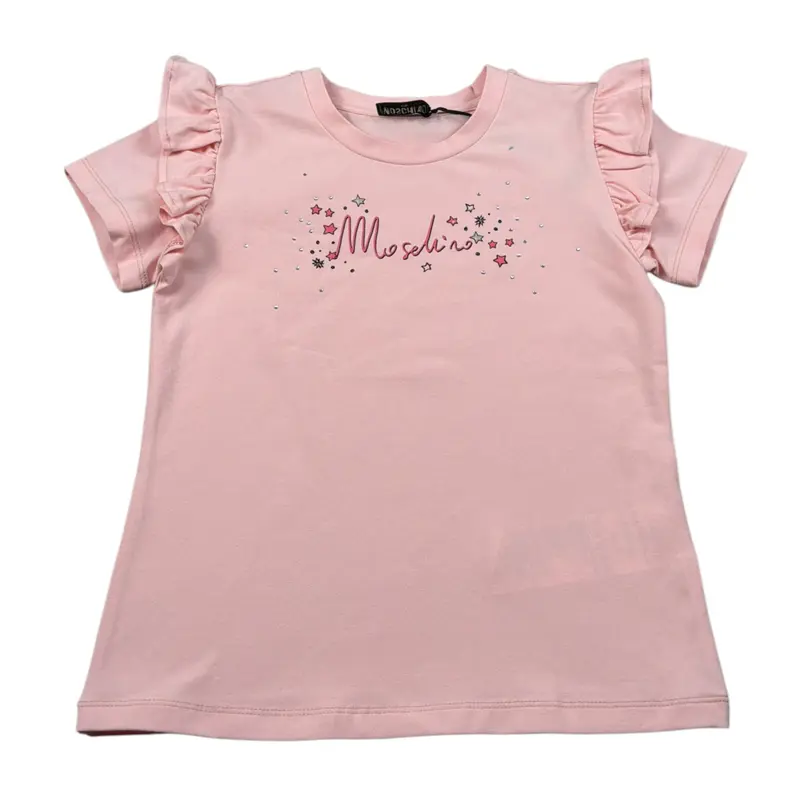 Moschino T-Shirt Girocollo tinta unita con Logo Rosa per Bambina