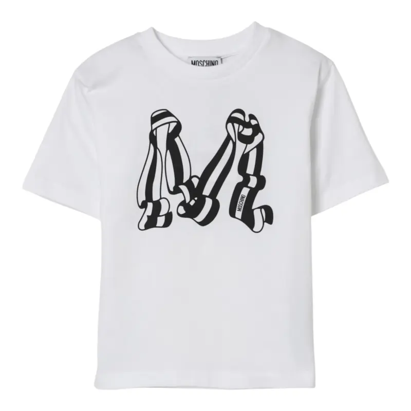 Moschino T-Shirt Girocollo tinta unita con Stampa Bianco per Bambino