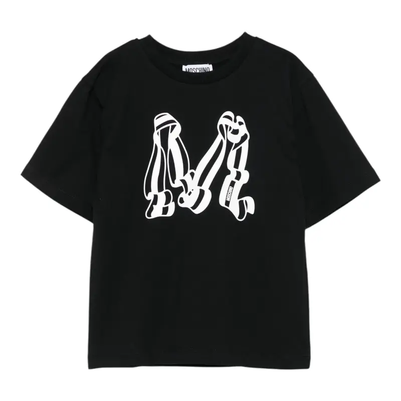 Moschino T-Shirt Girocollo tinta unita con Stampa Nero per Bambino