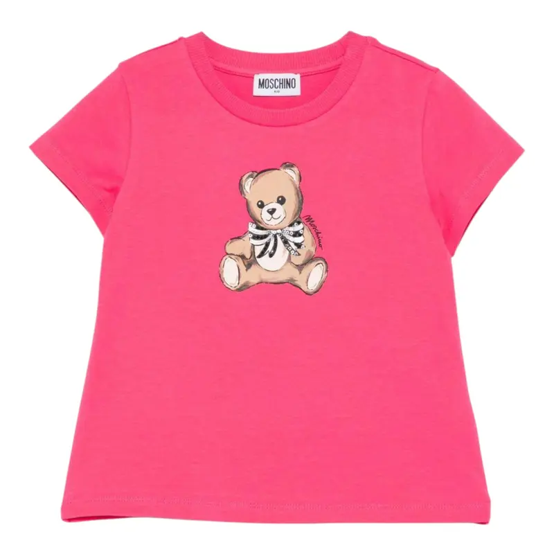 Moschino T-Shirt Girocollo tinta unita Fuxia per Bambina