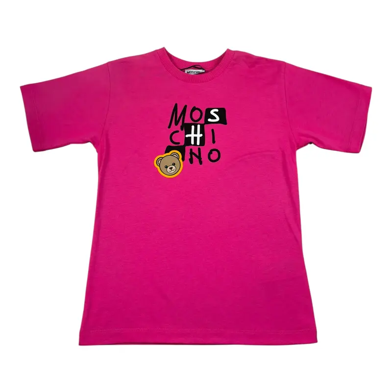 Moschino T-Shirt tinta unita con Stampa Magenta per Bambina