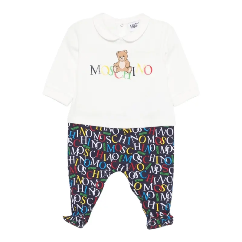 Moschino Tutina Manica Lunga Bicolore Bianco/Blu per Neonato