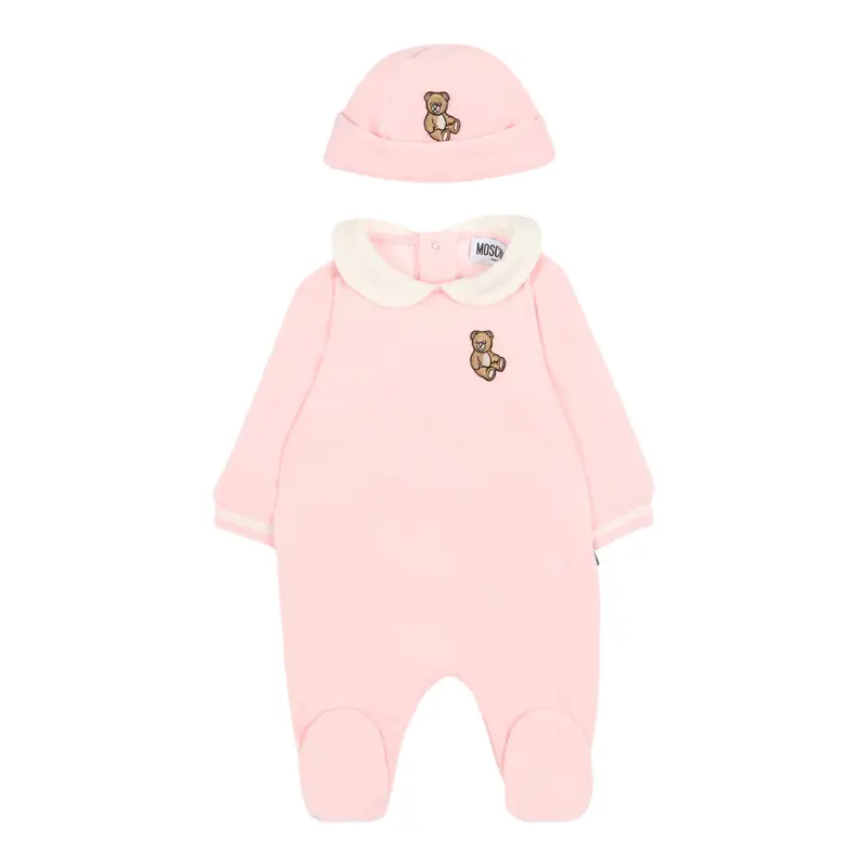 Moschino Tutina Manica Lunga tinta unita con Cappello Rosa per Neonata