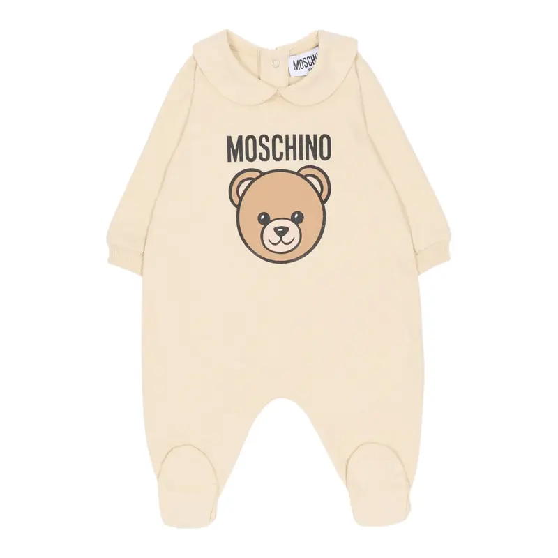 Moschino Tutina Manica Lunga tinta unita con Logo Beige per Neonato