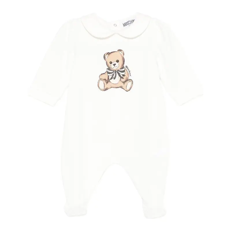 Moschino Tutina Manica Lunga tinta unita con Logo Bianco per Neonato