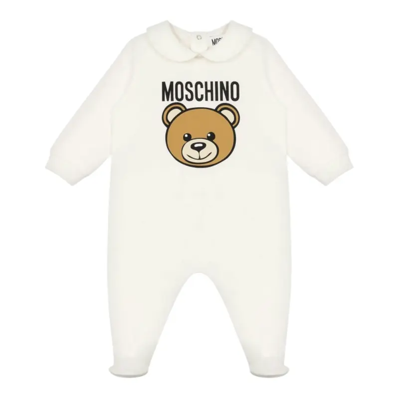 Moschino Tutina Manica Lunga tinta unita con Logo Bianco per Neonato