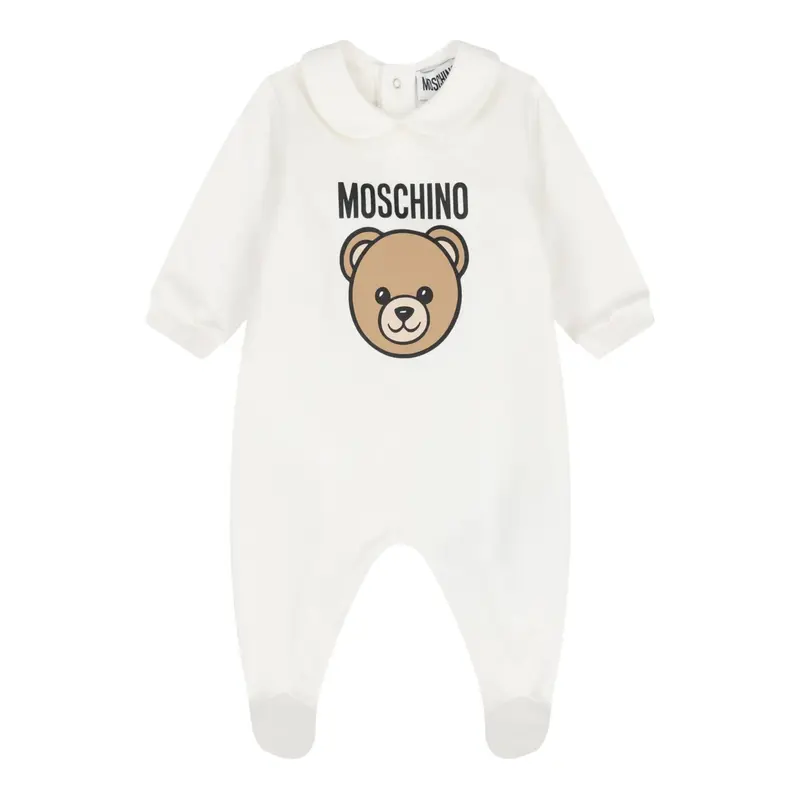 Moschino Tutina Manica Lunga tinta unita con Logo Bianco per Neonato
