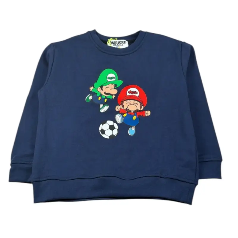 Mousse Felpa Xhiusa Girocollo tinta unita con Stampe Blu per Bambino