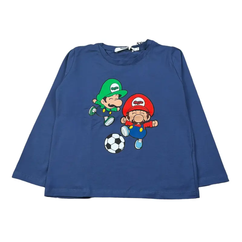 Mousse Shirt Girocollo tinta unita con Stampa Blu per Neonato