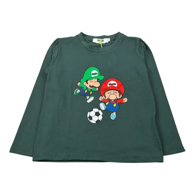 Mousse Shirt Girocollo tinta unita con Stampa Verde per Neonato