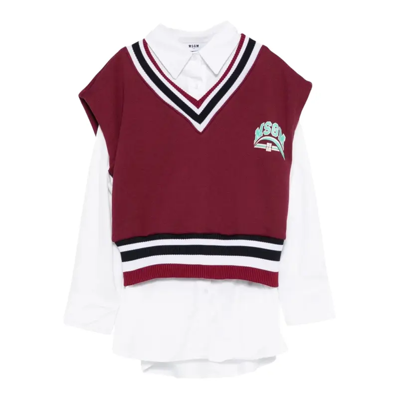 Msgm Camicia con Gilet Incorporato Bicolore Vinaccia per Bambina