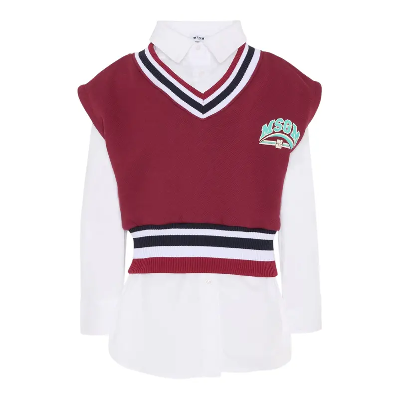 Msgm Camicia con Gilet Incorporato Bicolore Vinaccia per Bambina