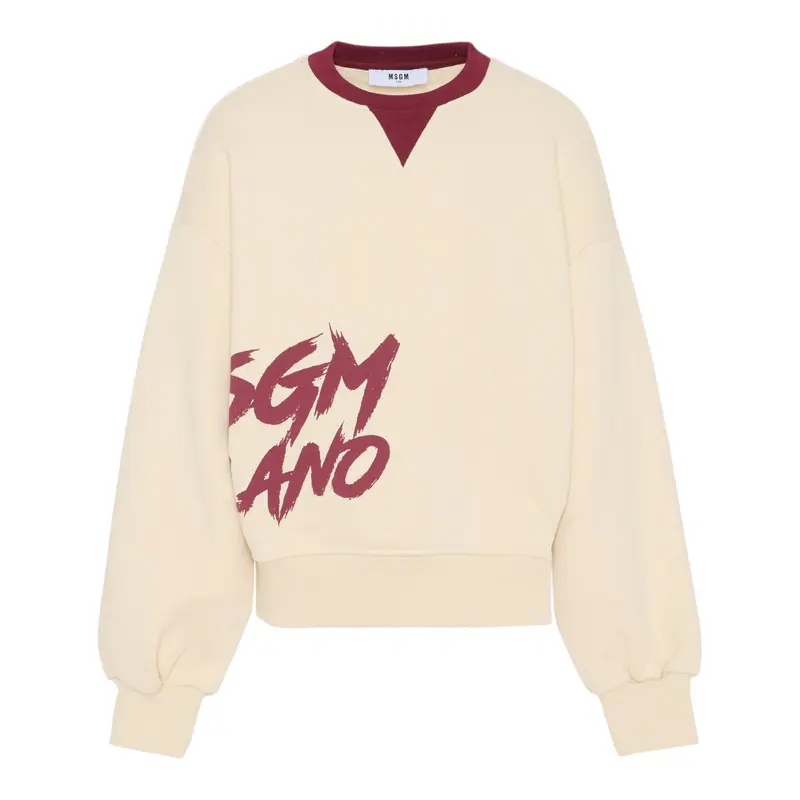 Msgm Felpa Girocollo tinta unita con Stampa Crema per Bambina