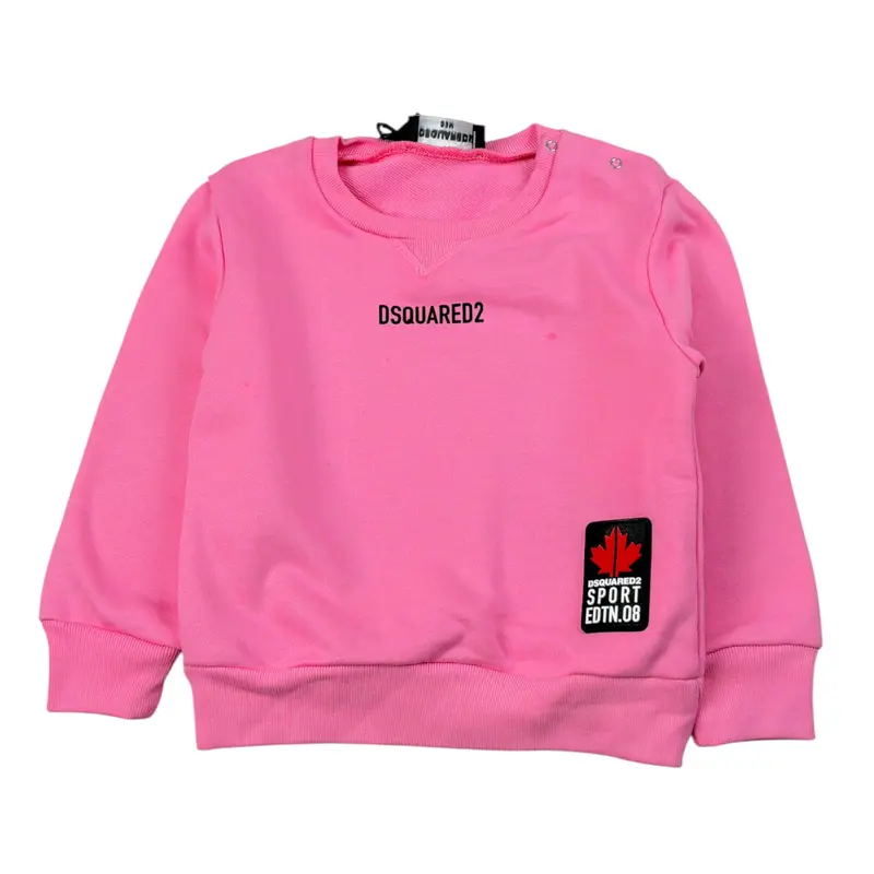 Msgm Felpa Girocollo tinta unita con Stampa Rosa per Bambina