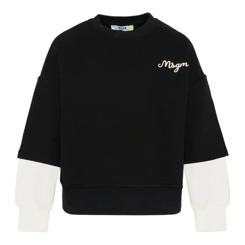 Msgm Felpa tinta unita con Maniche In Contrasto Nero per Bambina