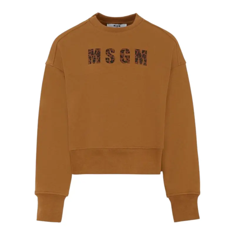 Msgm Felpa tinta unita Girocollo con Logo Cammello per Bambina