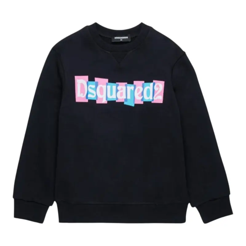 Msgm Felpa tinta unita Girocollo con Stampa Nero per Bambina
