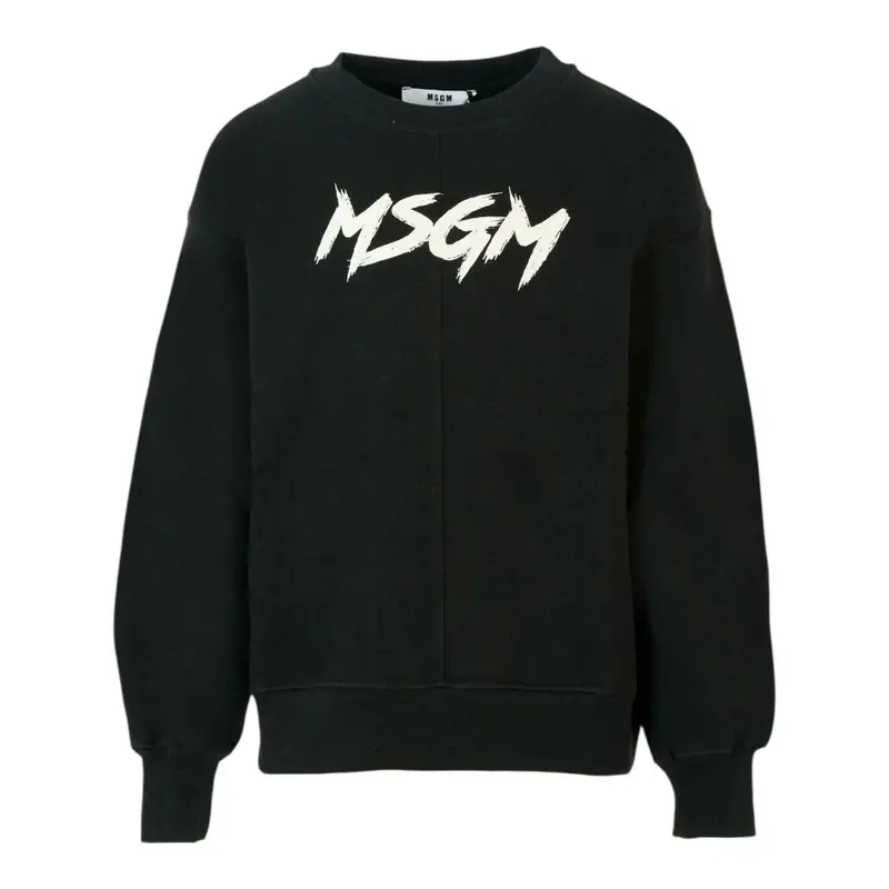 Msgm Felpa Xhiusa Girocollo tinta unita con Logo Nero per Bambino