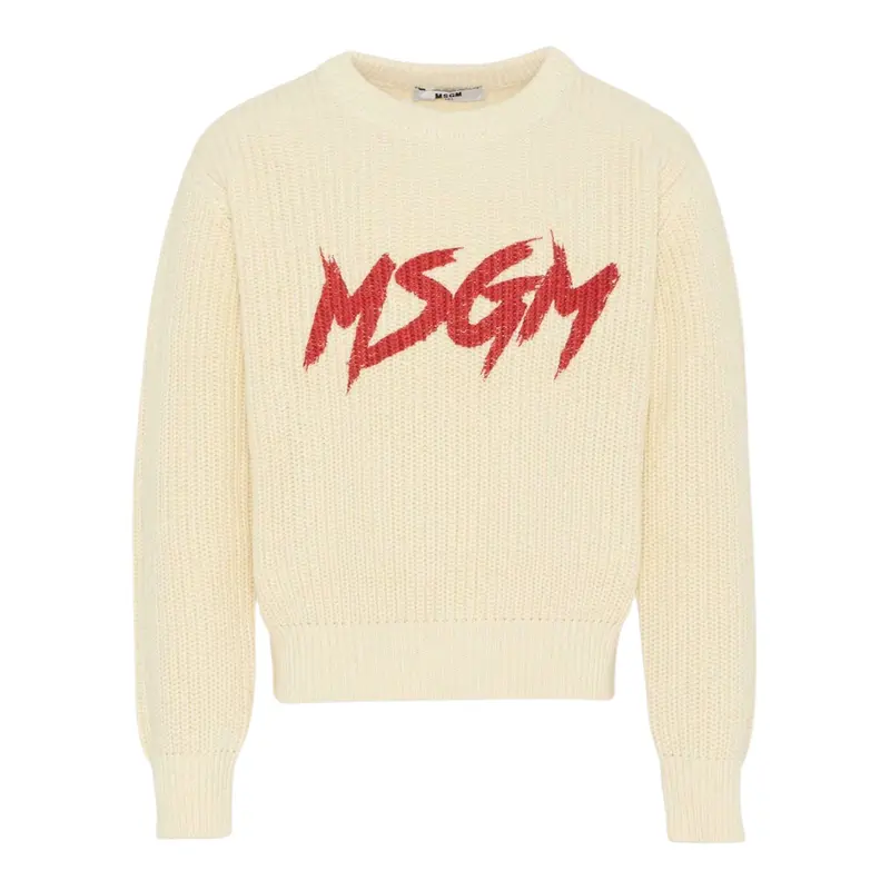 Msgm Maglia tinta unita con Stampa Panna per Bambina