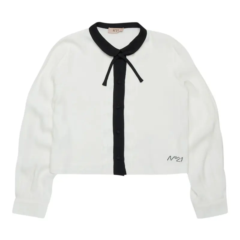 N°21 Camicia Manica Lunga tinta unita Bianco per Bambina