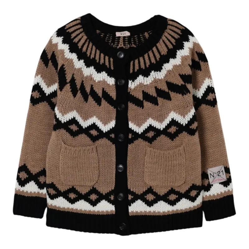 N°21 Cardigan tinta unita con Stampa Beige per Bambina