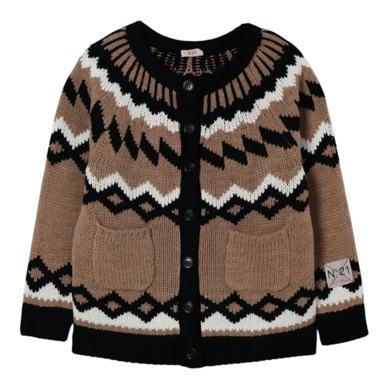 N°21 Cardigan tinta unita con Stampa Marrone per Bambina