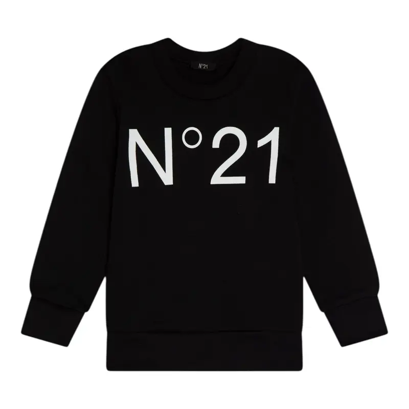 N°21 Felpa Chiusa Girocollo tinta unita con Logo Nero per Bambino
