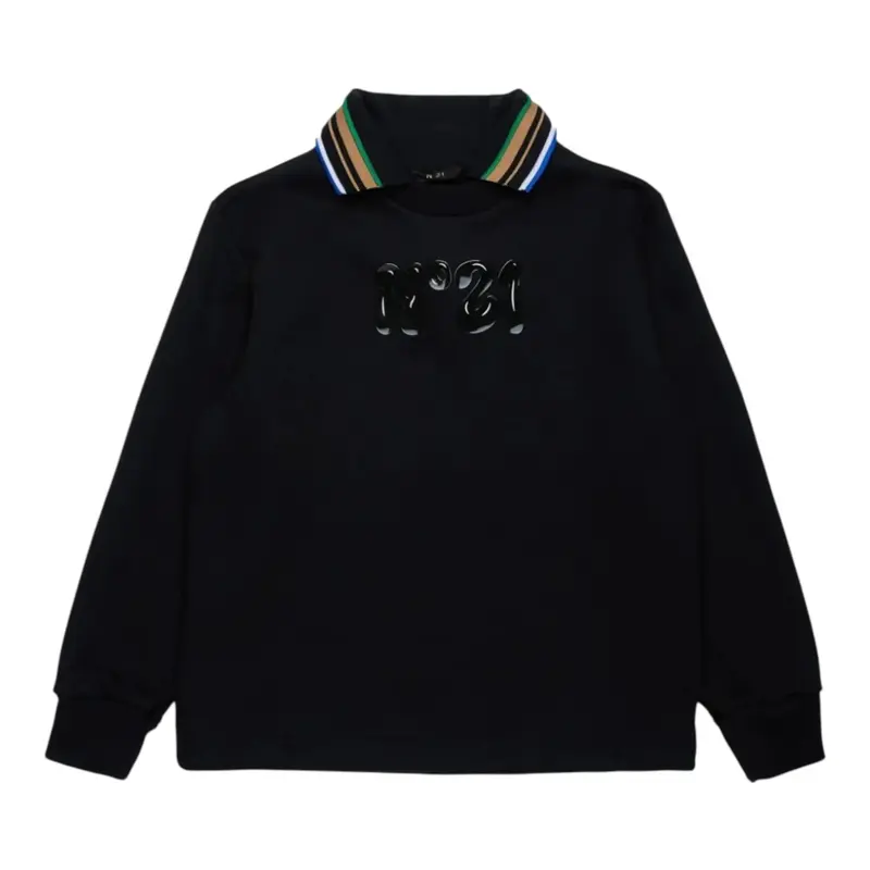 N°21 Felpa tinta unita con Colletto E Logo Nero per Bambino