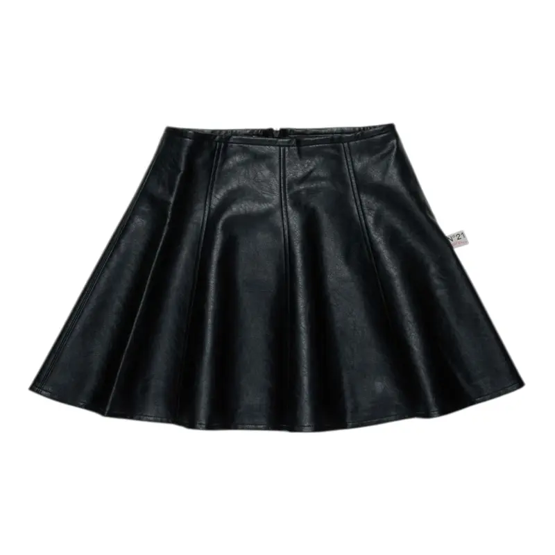 N°21 Gonna tinta unita In Ecopelle Nero per Bambina